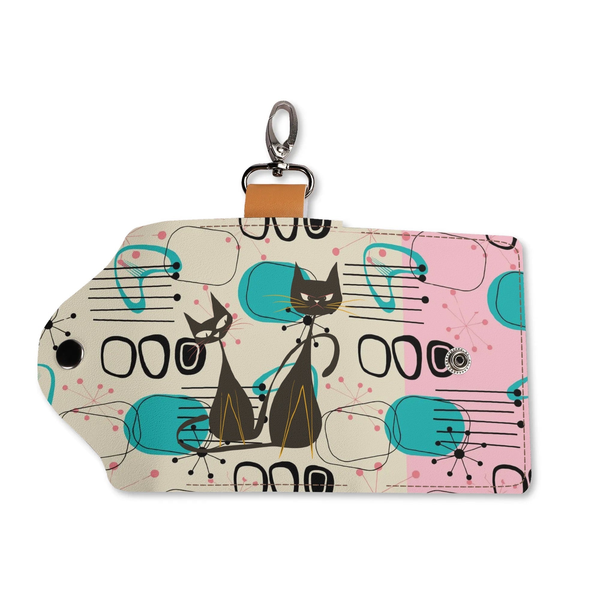 Kate McEnroe New York Mid Century Modern Atomic Cat Keychain Purse, Retro Pink, Turquoise, and Black Keychain WalletKeyChain WalletWDE6P4ZY - 1