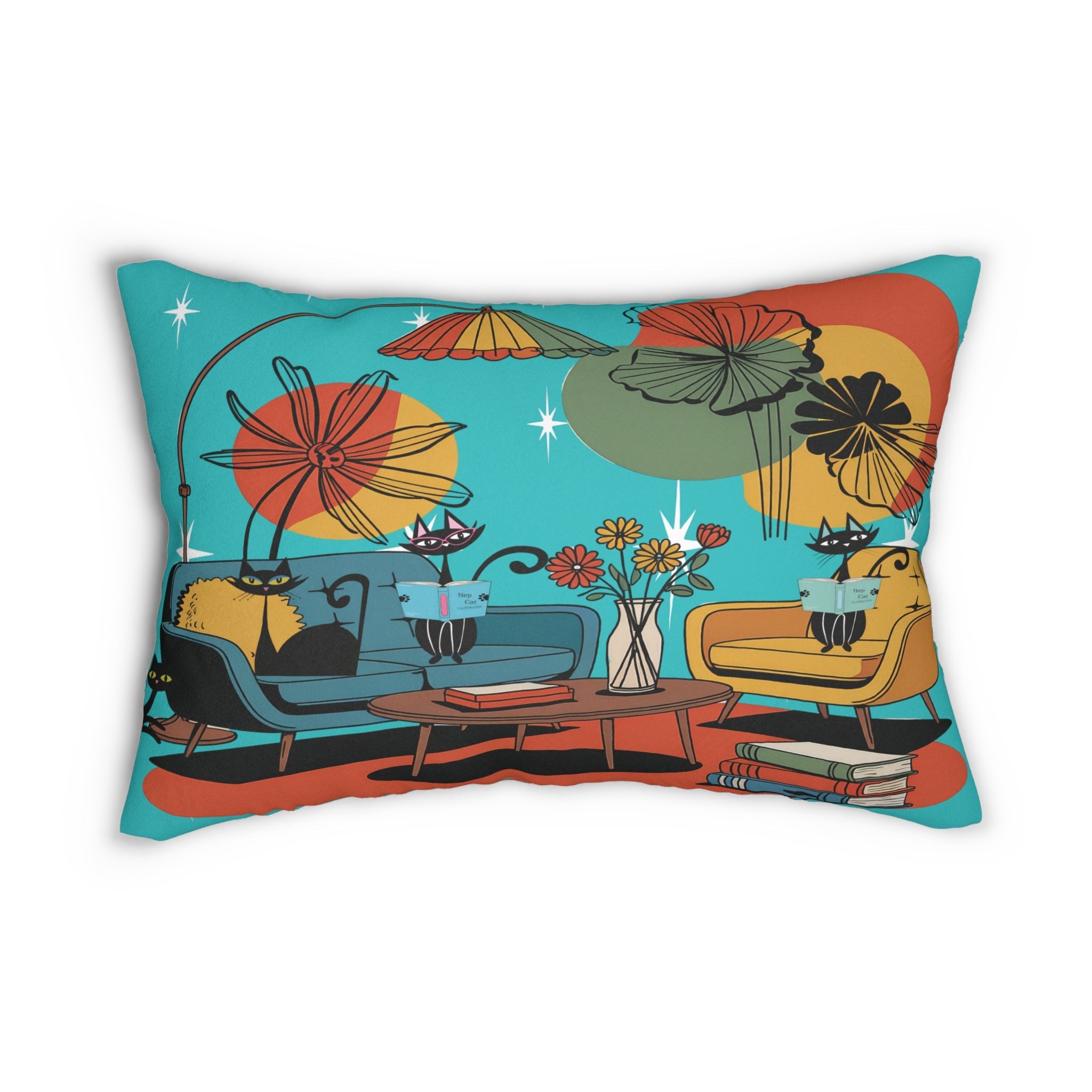 Kate McEnroe New York Mid Century Modern Atomic Cat Lumbar Pillow, Retro 1950s Lounge Cushion, MCM Bookish Home AccentLumbar Pillows10729350092323972268