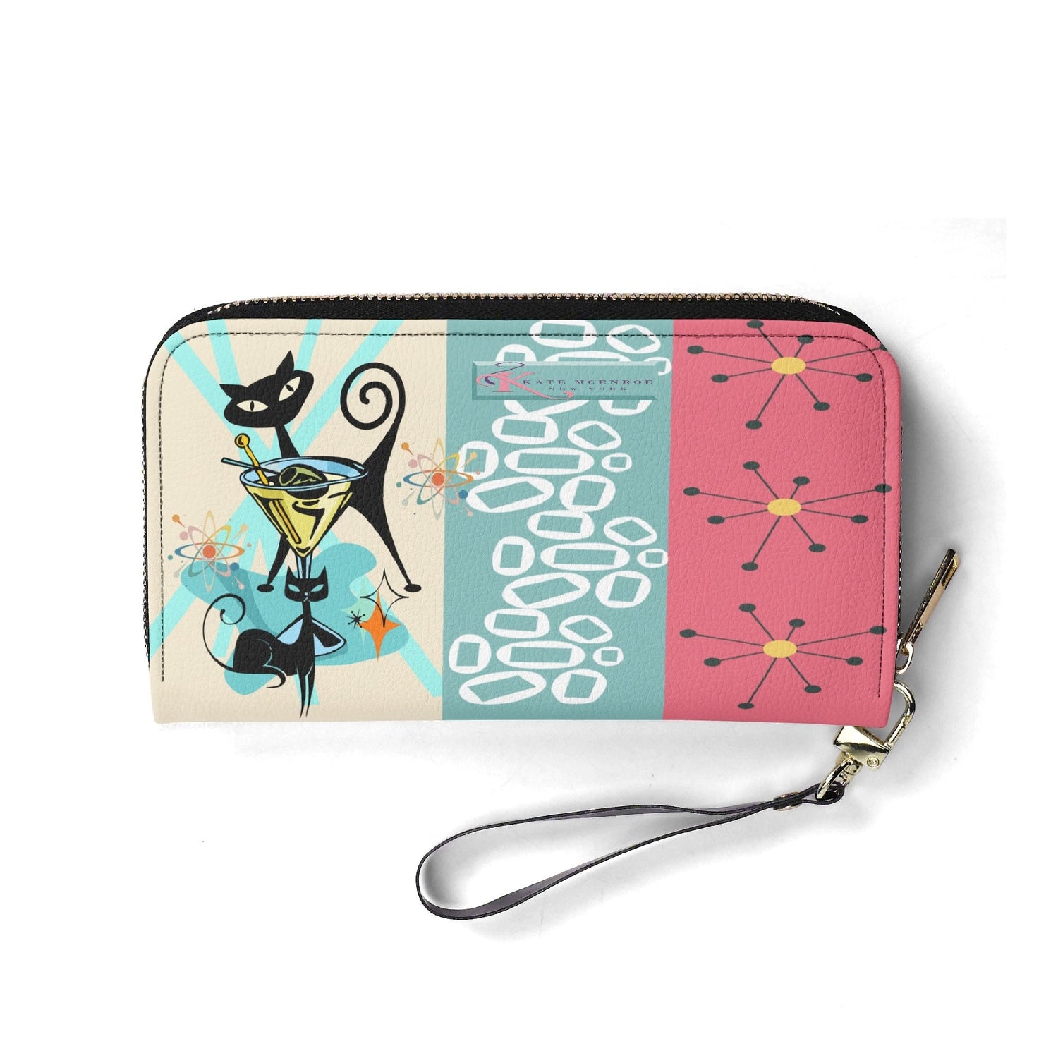 Kate McEnroe New York Mid Century Modern Atomic Cat Martini Zip Around WalletWalletsWE9Q0G6W-1
