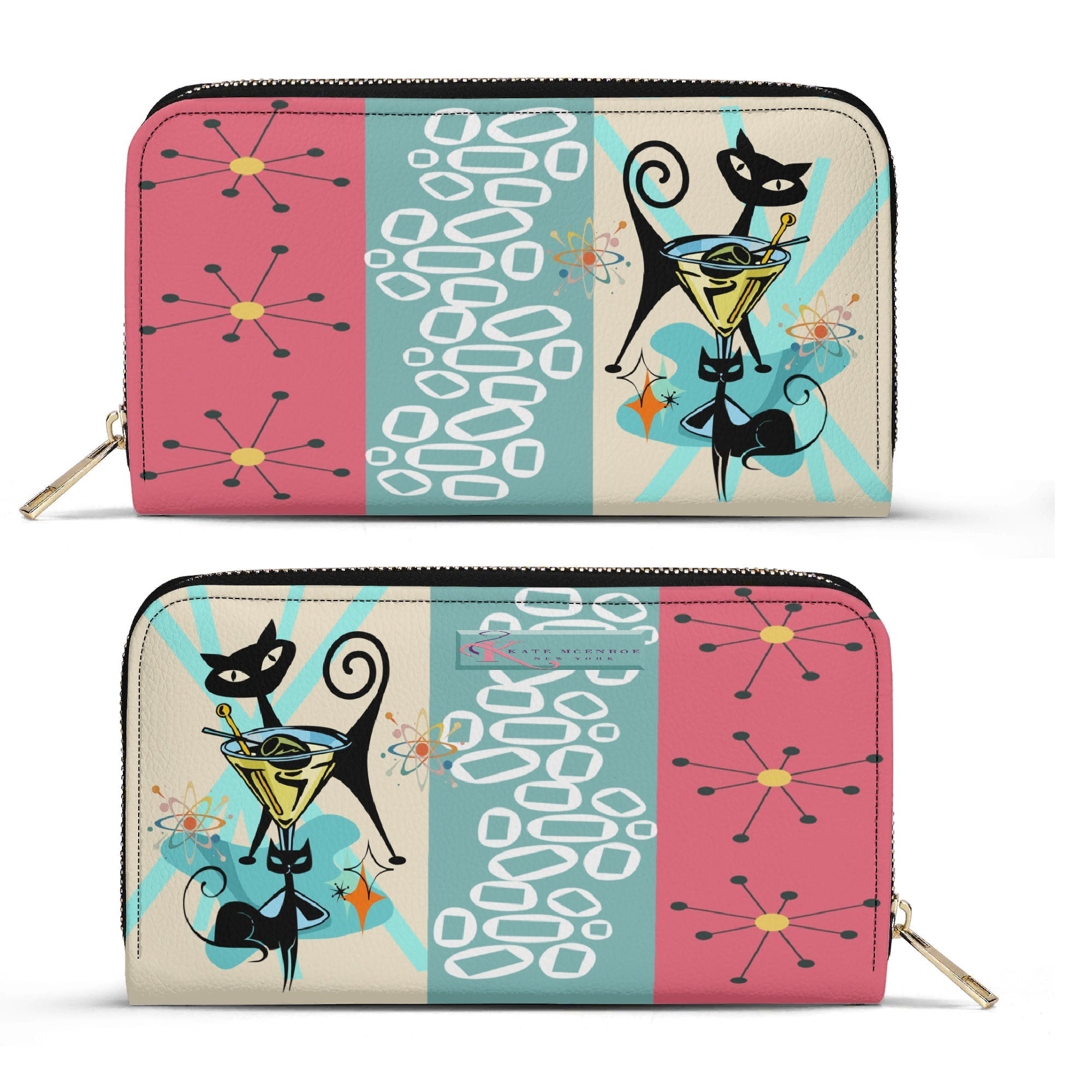 Kate McEnroe New York Mid Century Modern Atomic Cat Martini Zip Around WalletWalletsWE9Q0G6W-1