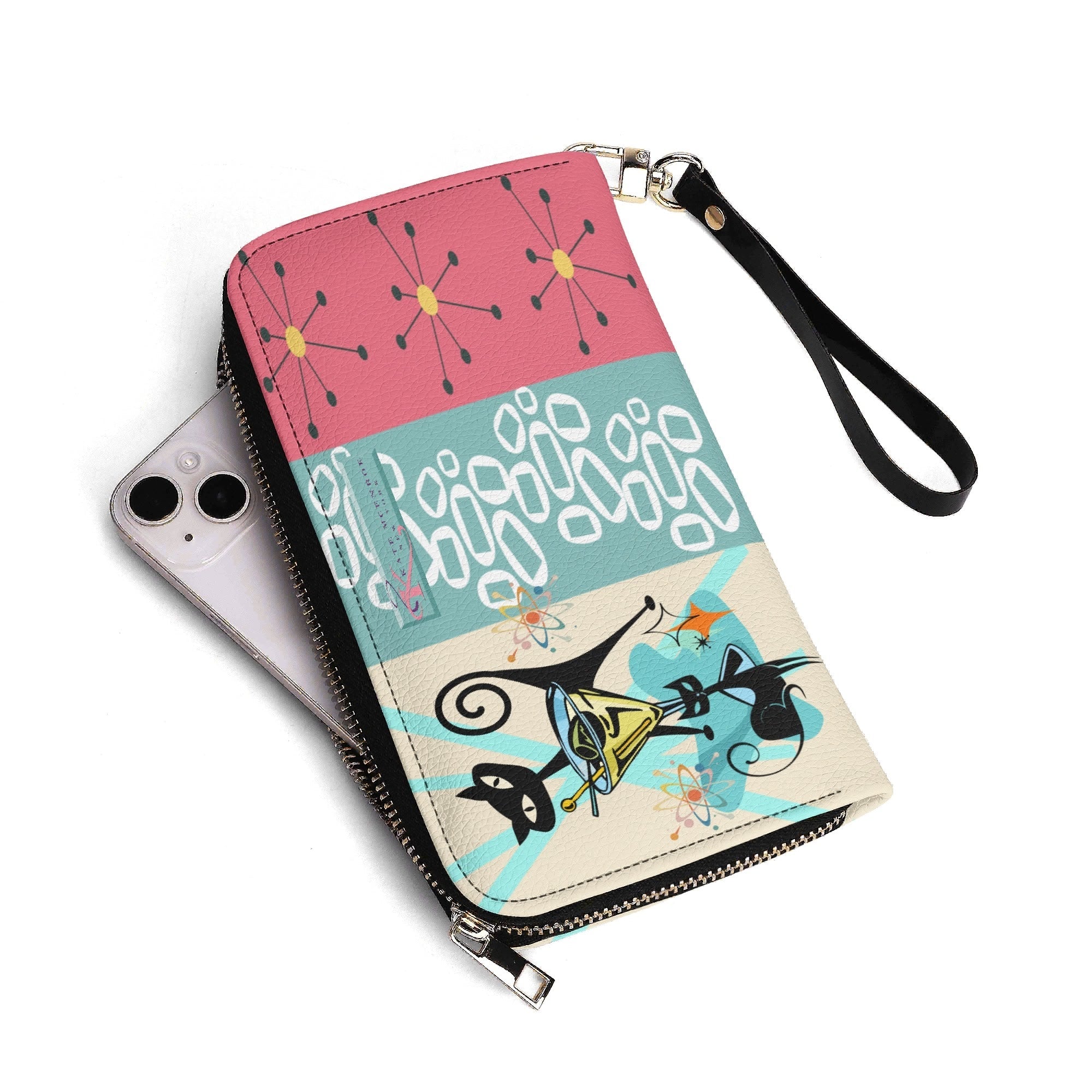 Kate McEnroe New York Mid Century Modern Atomic Cat Martini Zip Around WalletWalletsWE9Q0G6W-1