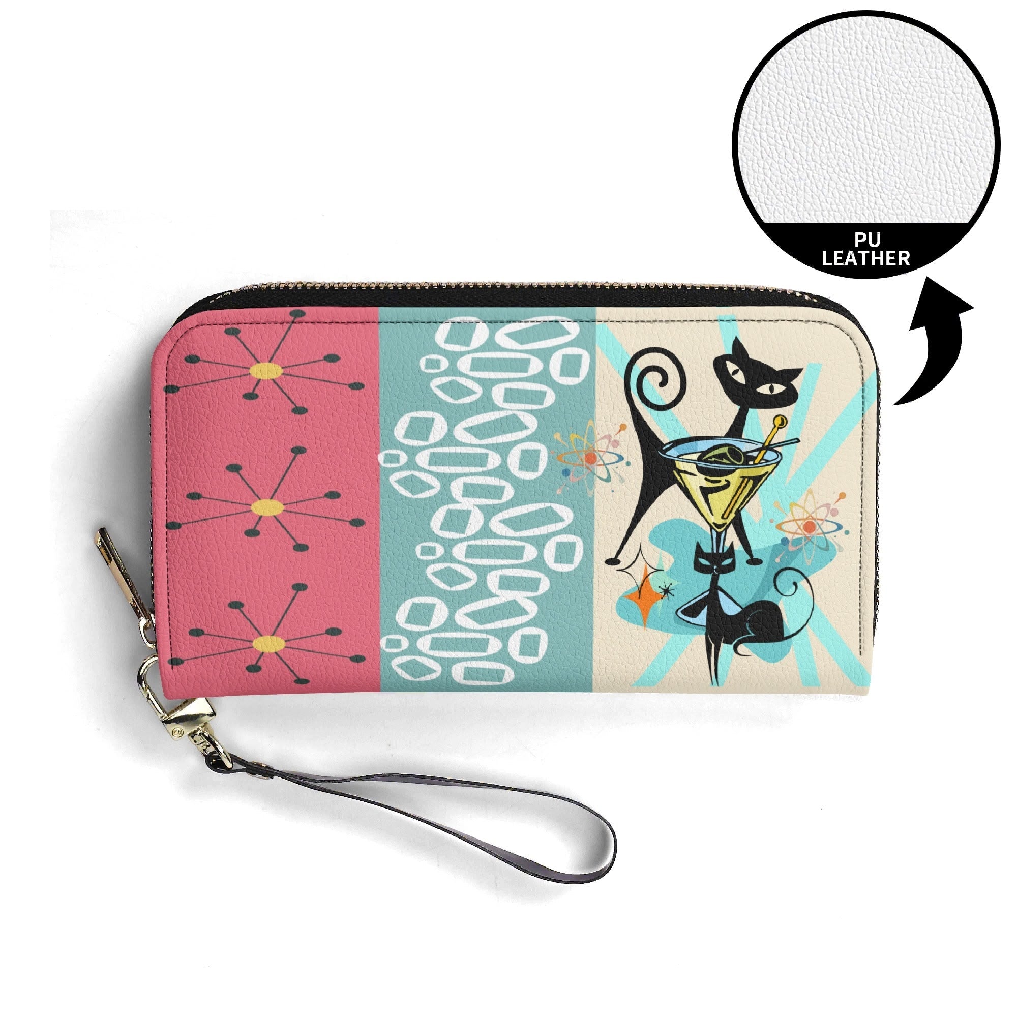 Kate McEnroe New York Mid Century Modern Atomic Cat Martini Zip Around WalletWalletsWE9Q0G6W-1