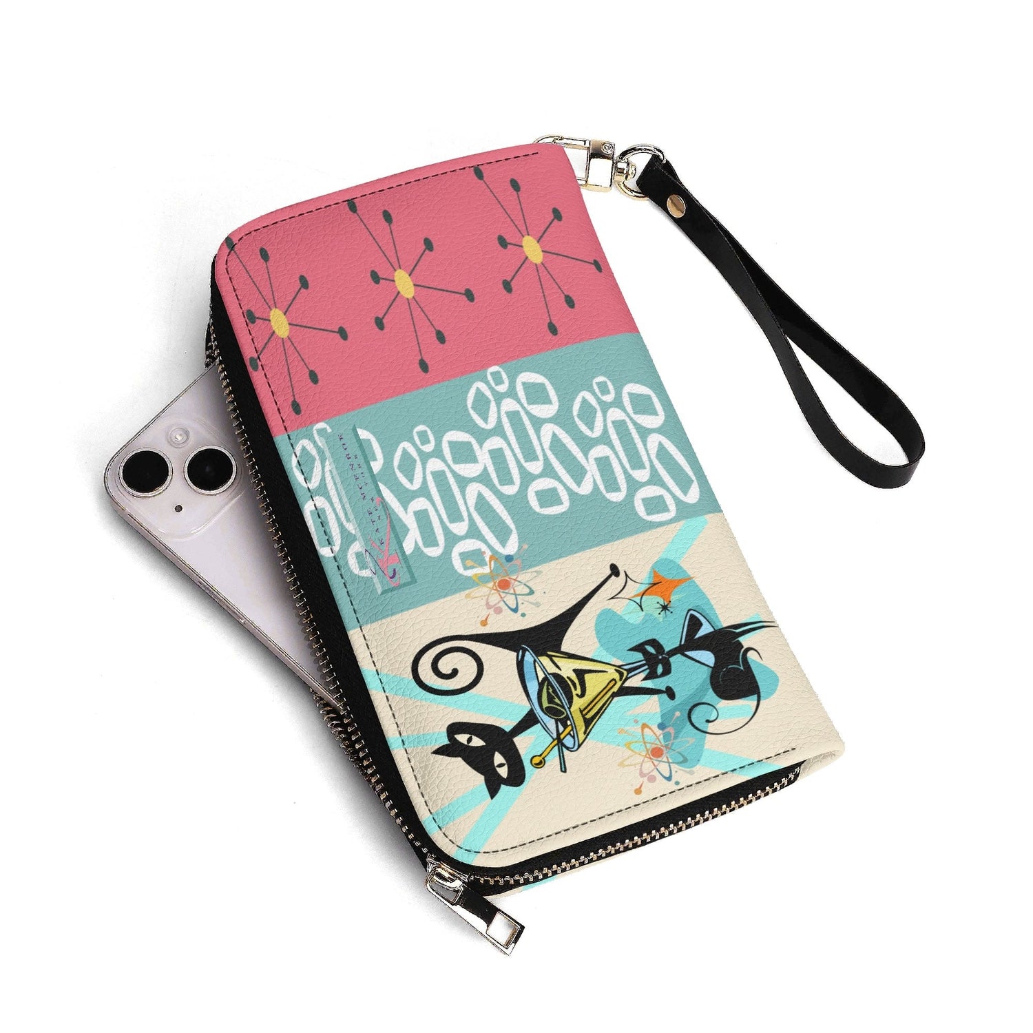 Kate McEnroe New York Mid Century Modern Atomic Cat Martini Zip Around WalletWalletsWE9Q0G6W-2
