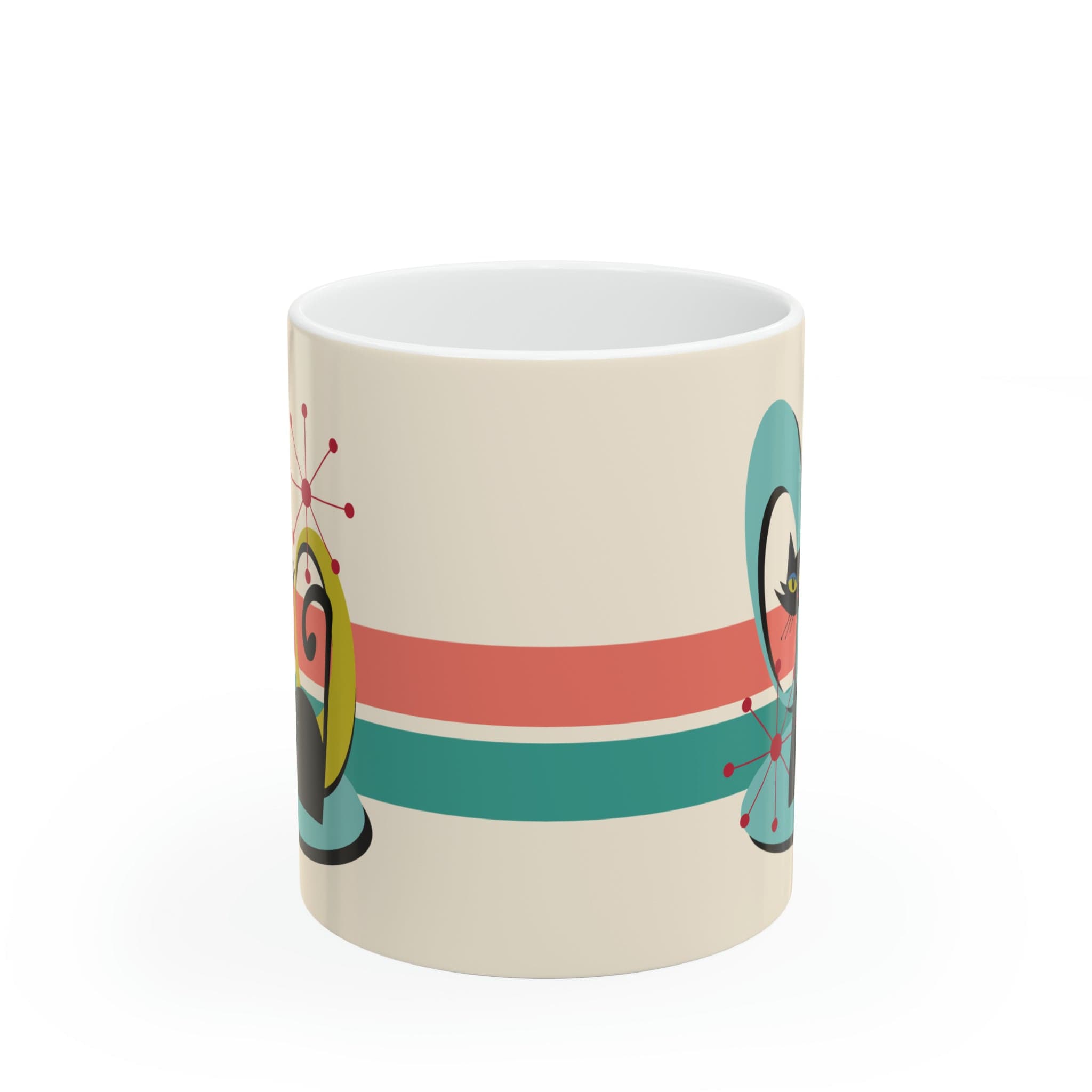 Kate McEnroe New York Mid Century Modern Atomic Cat Mug, Retro Teal, Coral Coffee Cup, MCM KitchenwareMugs11295856072710522431