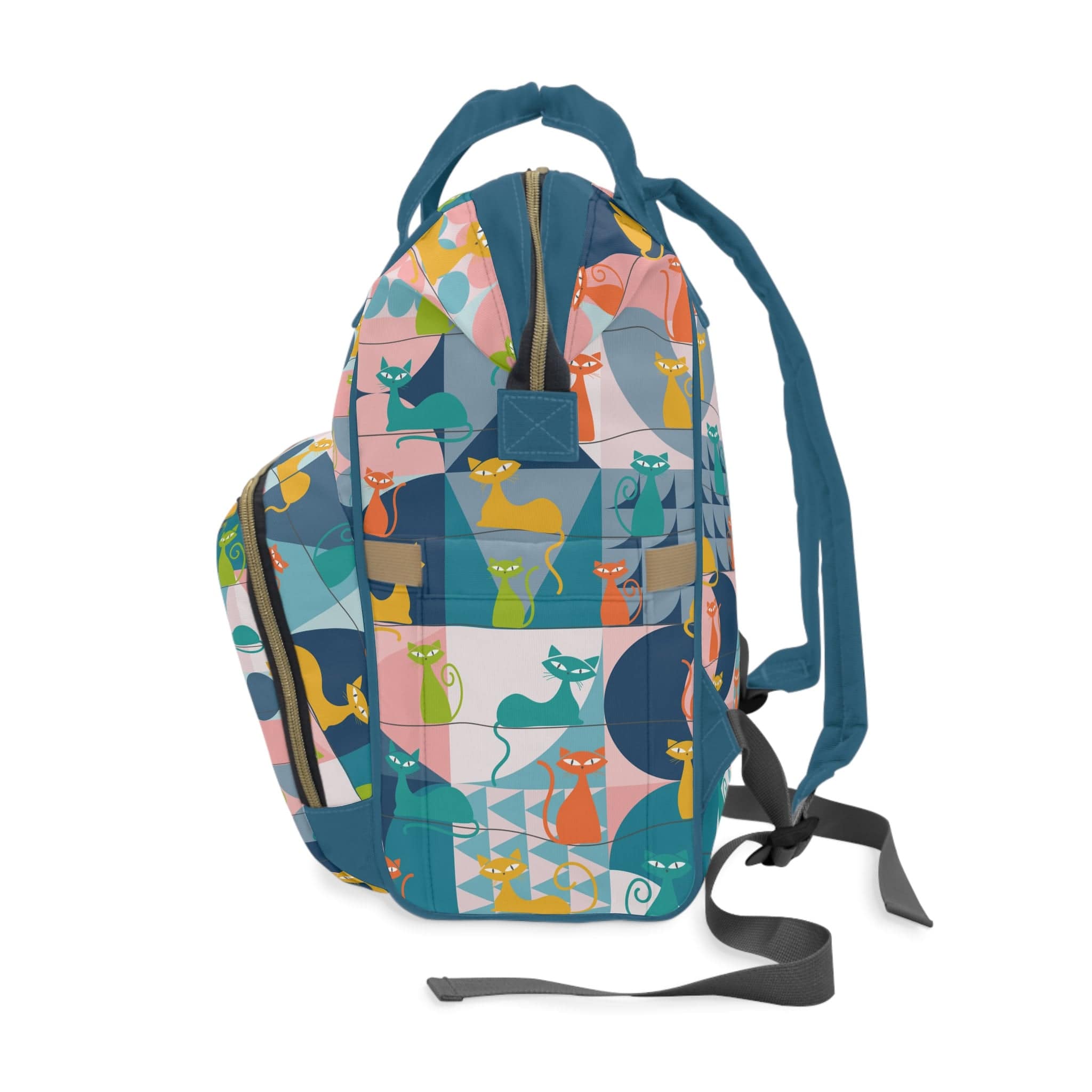 Kate McEnroe New York Mid Century Modern Atomic Cat Multifunctional Backpack, Diaper Bag, Weekender Bag, Carry - on Luggage Bag, Multipurpose BackpackDiaper Bags13038058879203662263