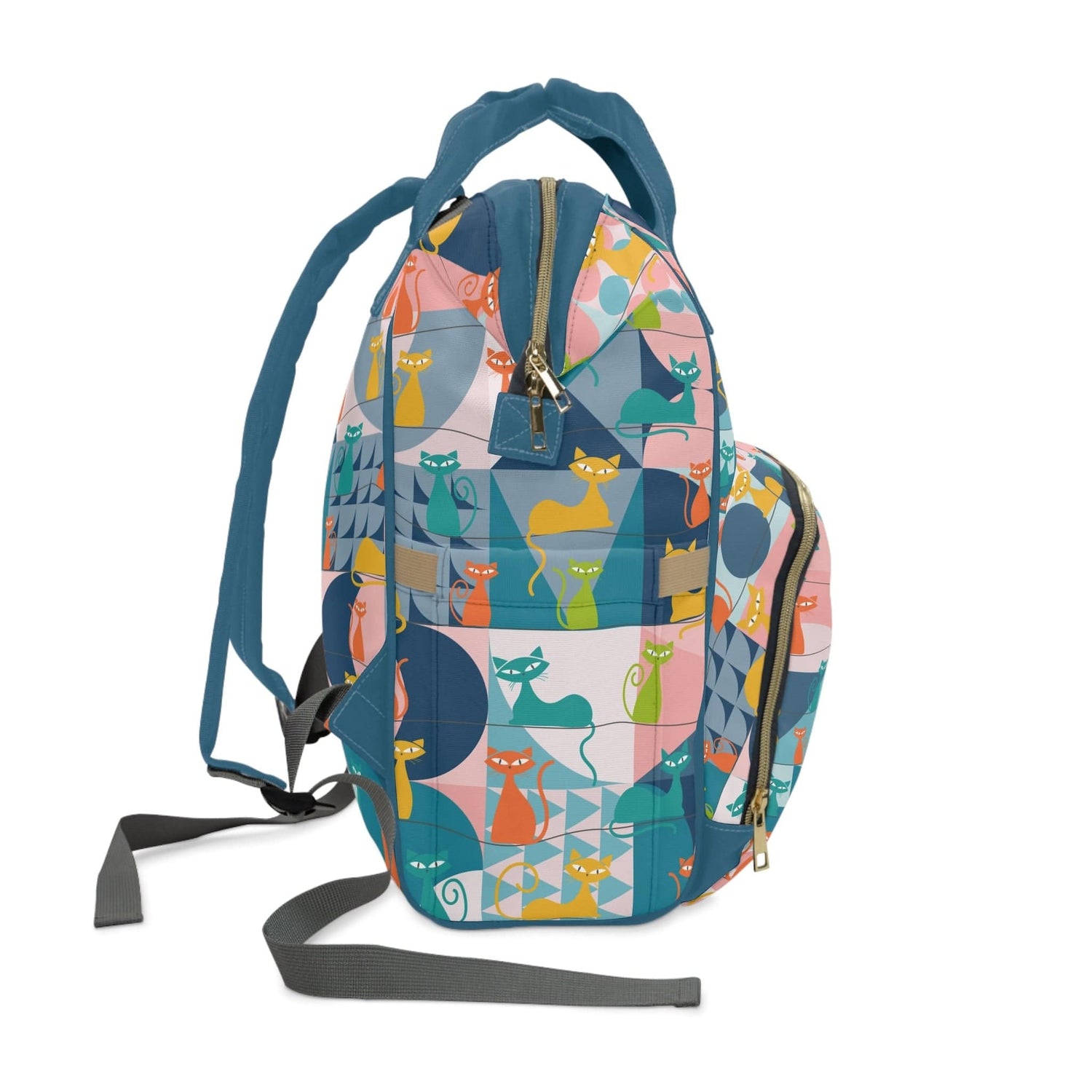 Kate McEnroe New York Mid Century Modern Atomic Cat Multifunctional Backpack, Diaper Bag, Weekender Bag, Carry - on Luggage Bag, Multipurpose BackpackDiaper Bags13038058879203662263