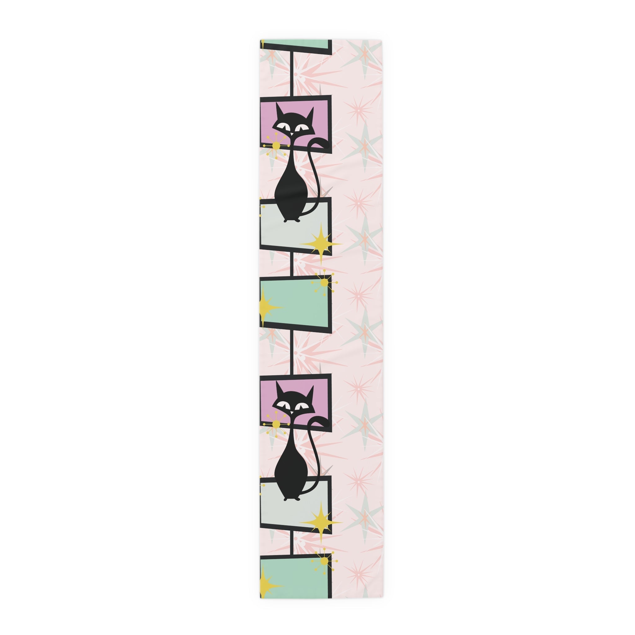 Kate McEnroe New York Mid Century Modern Atomic Cat Pastel Geometric Table Runner, Retro MCM Starburst Dining DecorTable Runners30577911823371284703