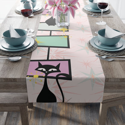 Kate McEnroe New York Mid Century Modern Atomic Cat Pastel Geometric Table Runner, Retro MCM Starburst Dining DecorTable Runners30577911823371284703