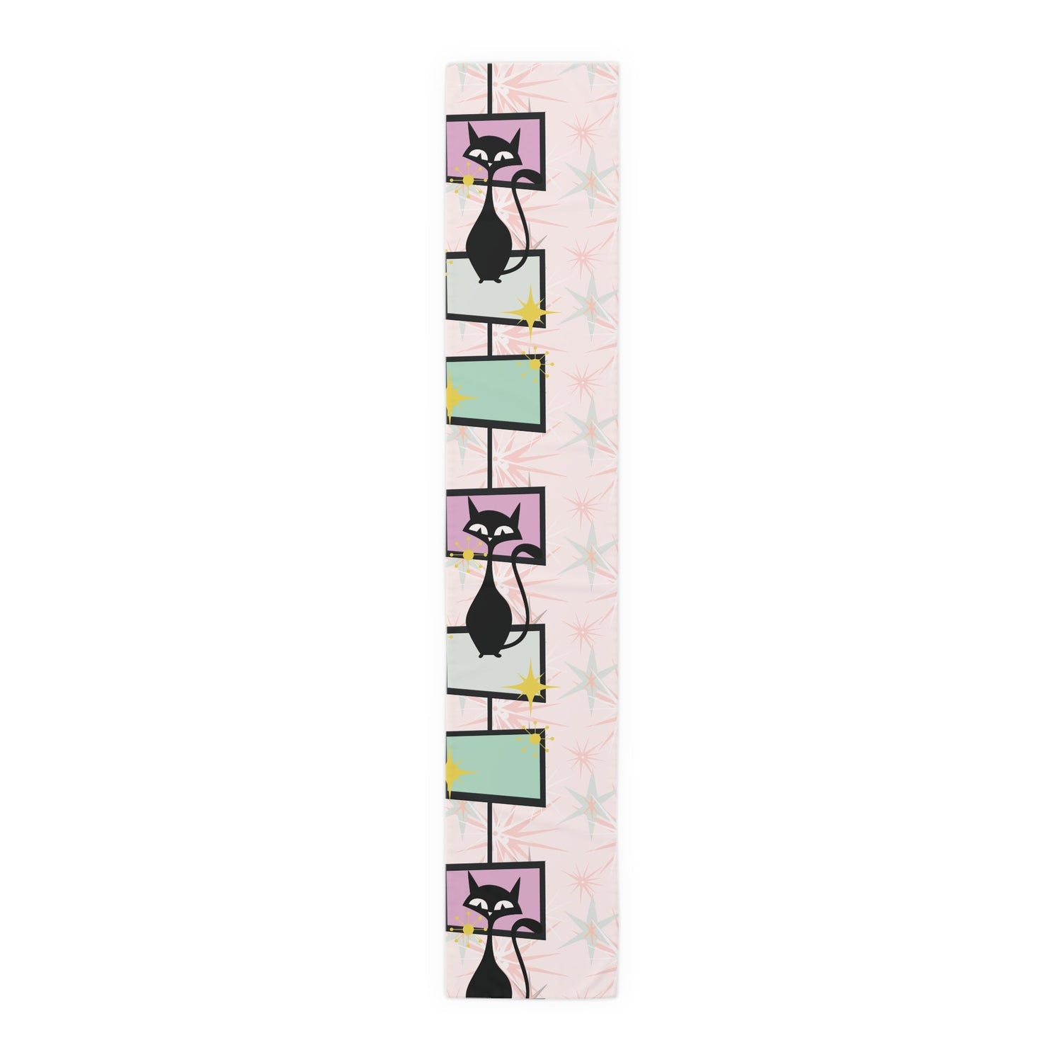 Kate McEnroe New York Mid Century Modern Atomic Cat Pastel Geometric Table Runner, Retro MCM Starburst Dining DecorTable Runners30577911823371284703