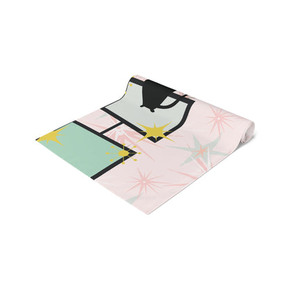 Kate McEnroe New York Mid Century Modern Atomic Cat Pastel Geometric Table Runner, Retro MCM Starburst Dining DecorTable Runners30577911823371284703