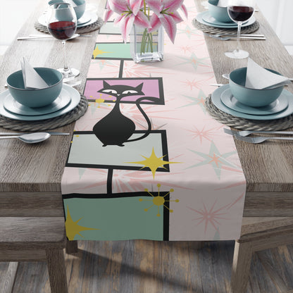 Kate McEnroe New York Mid Century Modern Atomic Cat Pastel Geometric Table Runner, Retro MCM Starburst Dining DecorTable Runners30577911823371284703