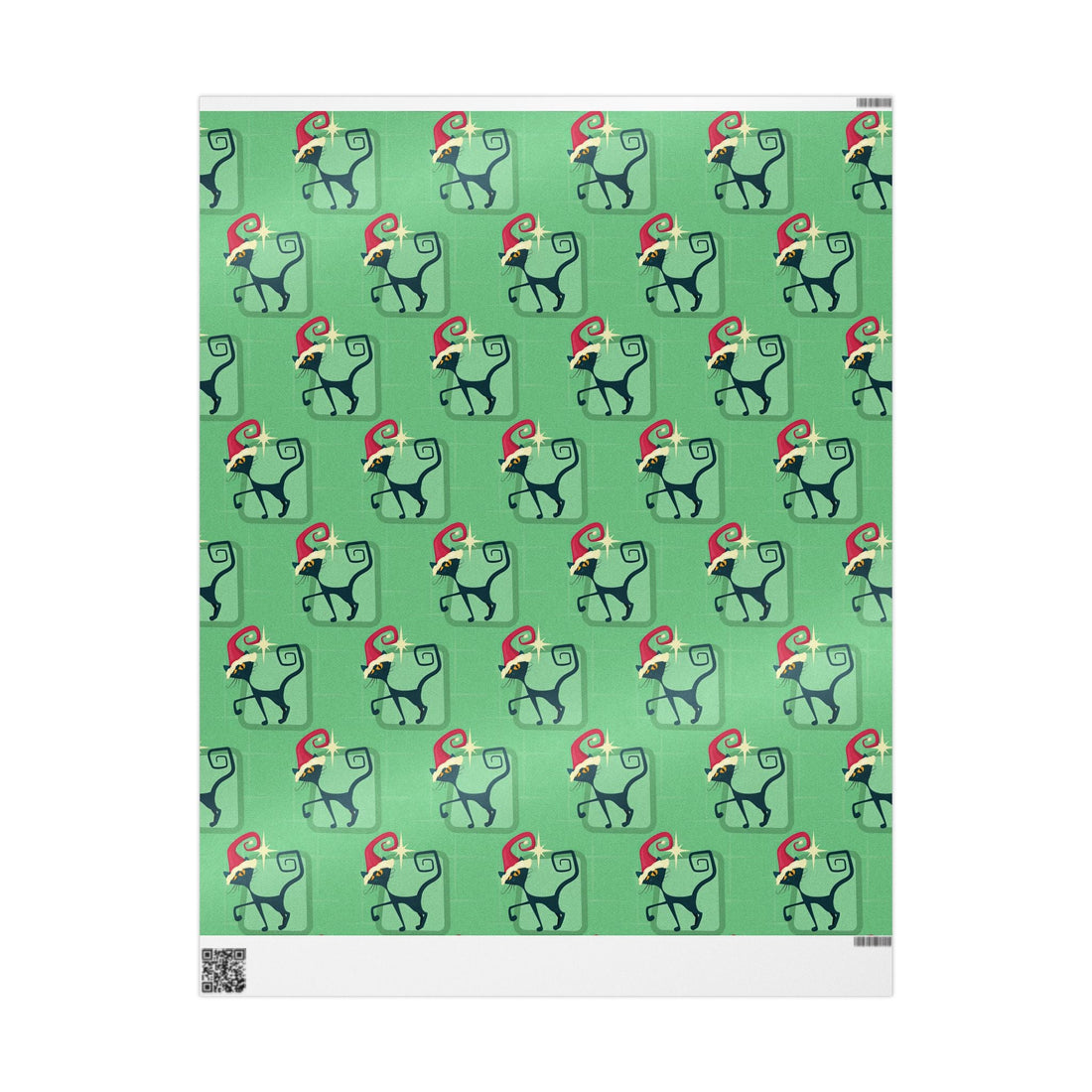 Kate McEnroe New York Mid Century Modern Atomic Cat Retro Christmas Wrapping Paper, MCM Green Kitschy Black Cats Holiday Gift WrapWrapping Paper14122498932882500231