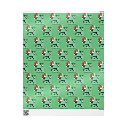 Kate McEnroe New York Mid Century Modern Atomic Cat Retro Christmas Wrapping Paper, MCM Green Kitschy Black Cats Holiday Gift WrapWrapping Paper14122498932882500231