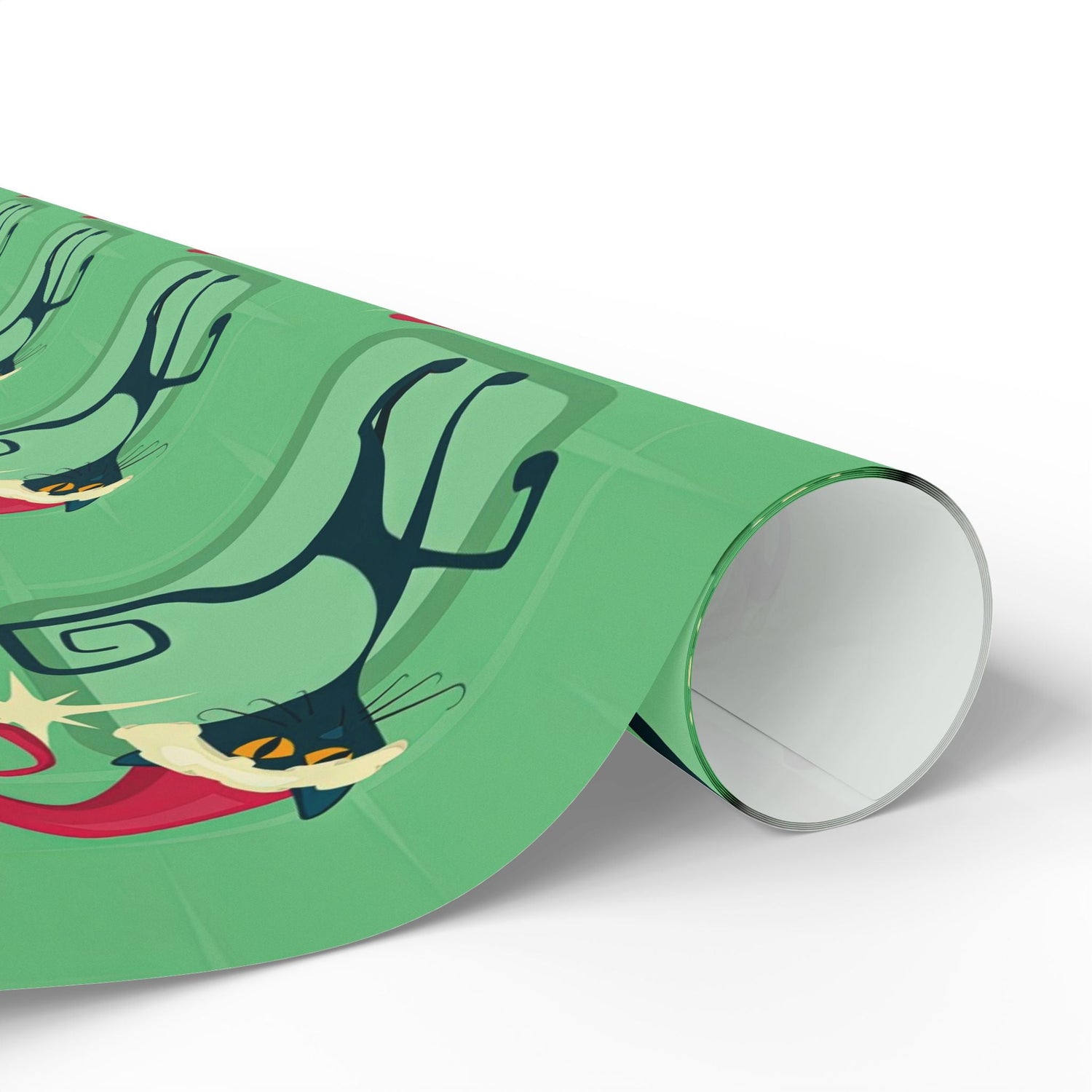 Kate McEnroe New York Mid Century Modern Atomic Cat Retro Christmas Wrapping Paper, MCM Green Kitschy Black Cats Holiday Gift WrapWrapping Paper14122498932882500231