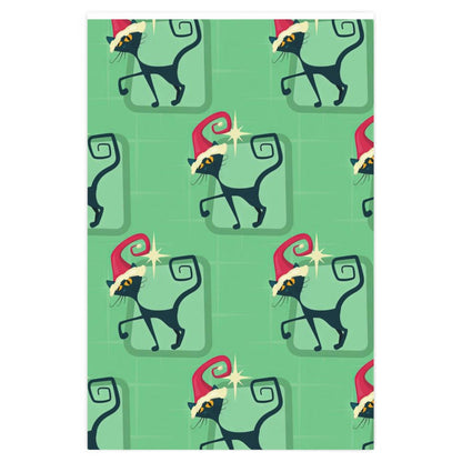 Kate McEnroe New York Mid Century Modern Atomic Cat Retro Christmas Wrapping Paper, MCM Green Kitschy Black Cats Holiday Gift WrapWrapping Paper22046511891249421990