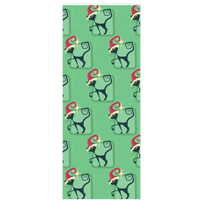 Kate McEnroe New York Mid Century Modern Atomic Cat Retro Christmas Wrapping Paper, MCM Green Kitschy Black Cats Holiday Gift WrapWrapping Paper22046511891249421990