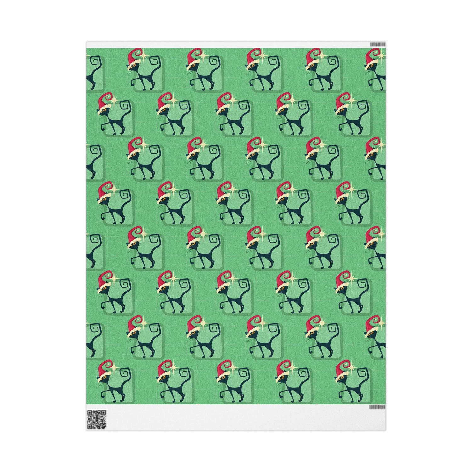 Kate McEnroe New York Mid Century Modern Atomic Cat Retro Christmas Wrapping Paper, MCM Green Kitschy Black Cats Holiday Gift WrapWrapping Paper27934240645804956368
