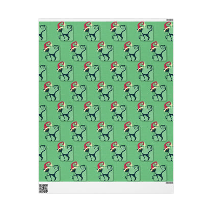 Kate McEnroe New York Mid Century Modern Atomic Cat Retro Christmas Wrapping Paper, MCM Green Kitschy Black Cats Holiday Gift WrapWrapping Paper27934240645804956368