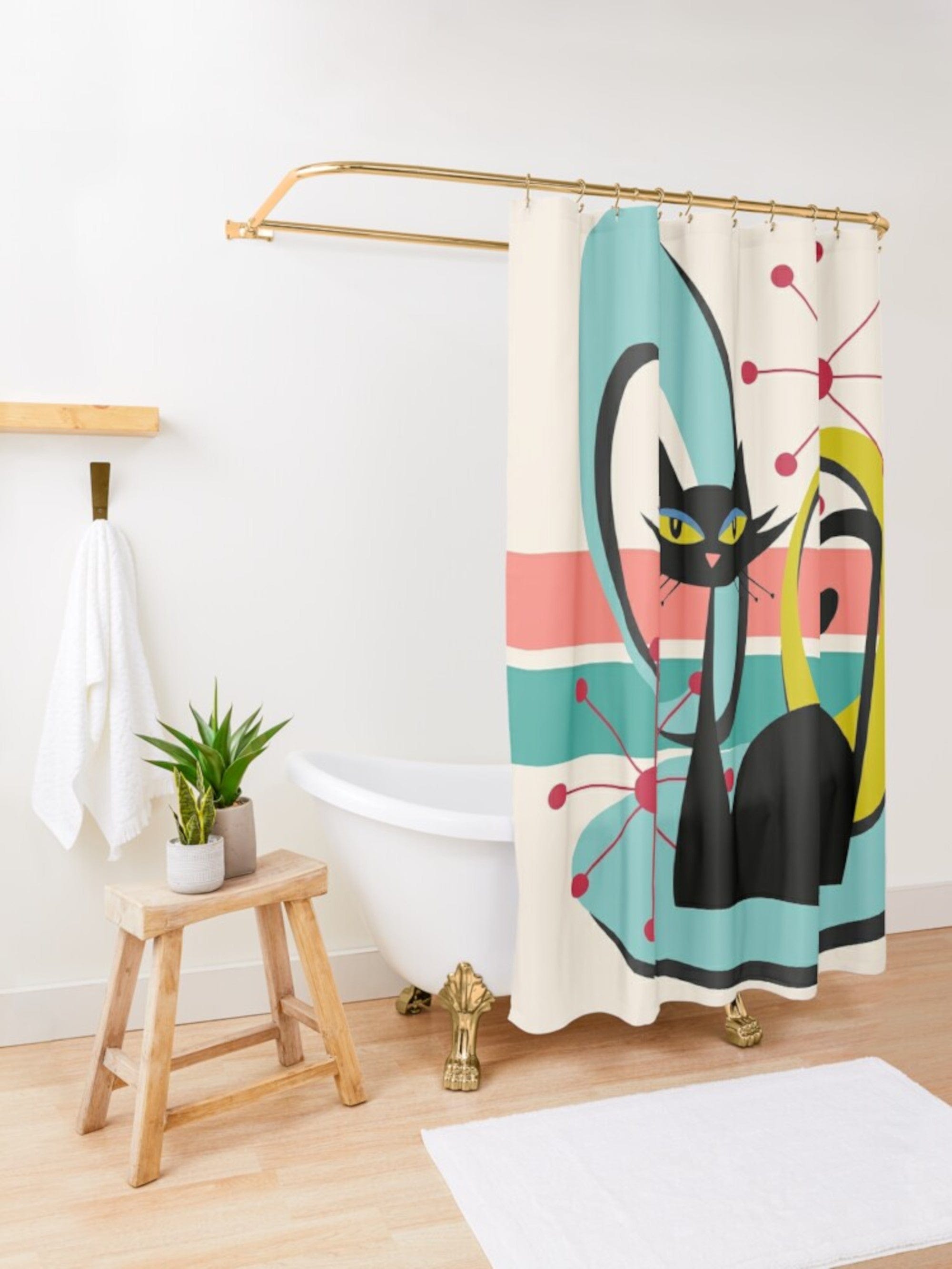 Kate McEnroe New York Mid Century Modern Atomic Cat Shower Curtain, MCM Bathroom Decor, Retro Bath Accessory Shower Curtains 71&quot; × 74&quot; 13396055752723129675