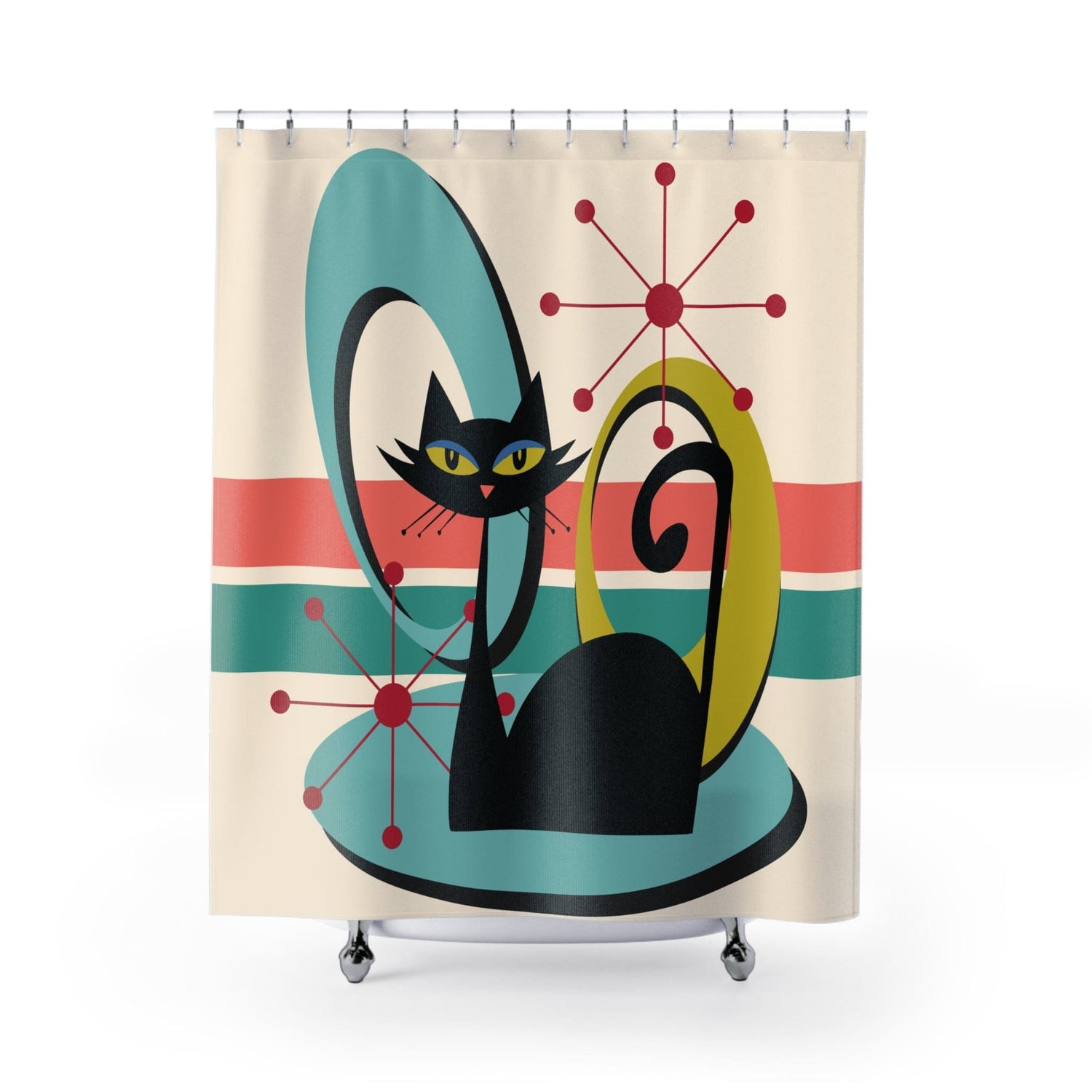 Kate McEnroe New York Mid Century Modern Atomic Cat Shower Curtain, MCM Bathroom Decor, Retro Bath AccessoryShower Curtains13396055752723129675