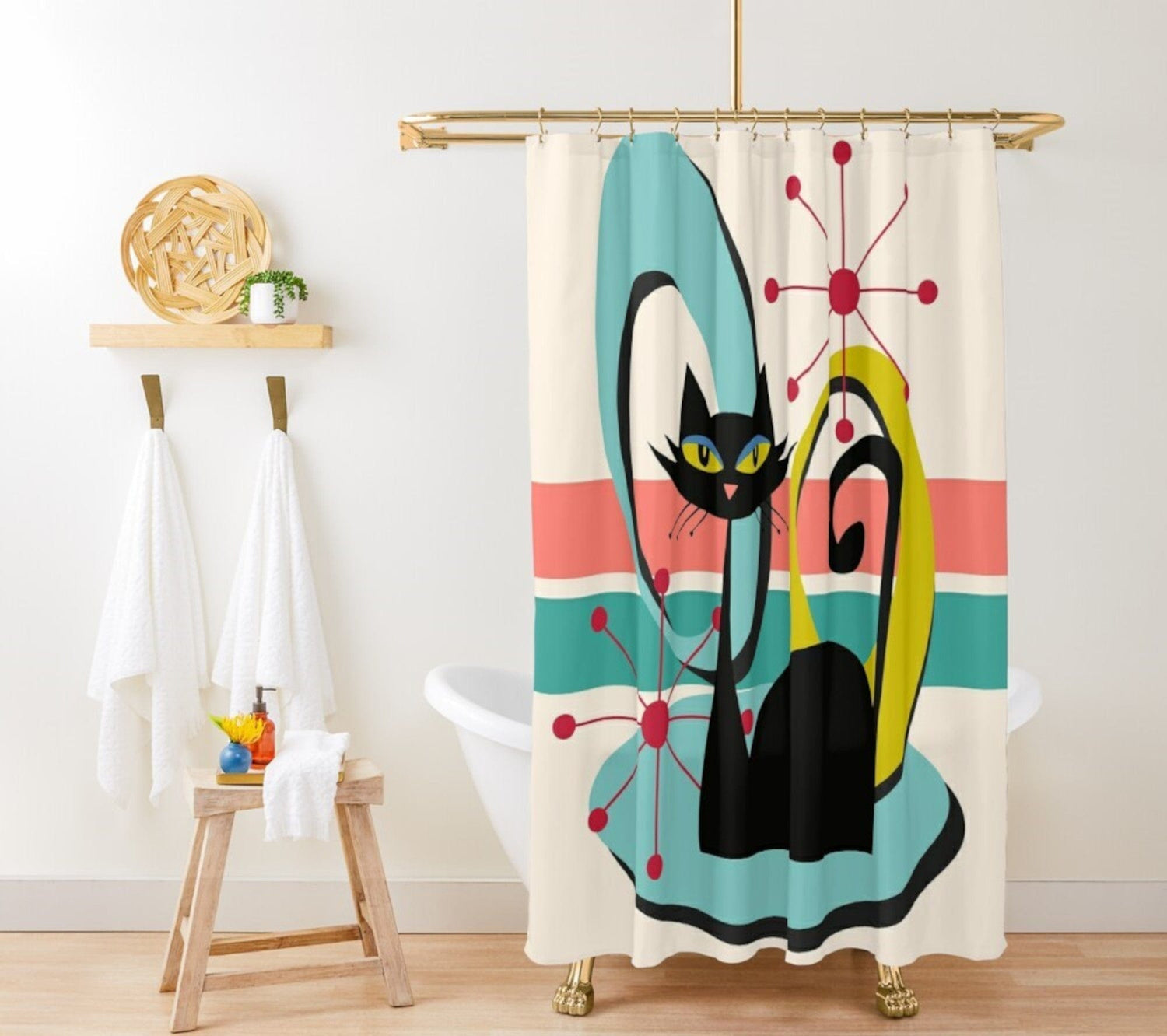 Kate McEnroe New York Mid Century Modern Atomic Cat Shower Curtain, MCM Bathroom Decor, Retro Bath AccessoryShower Curtains13396055752723129675