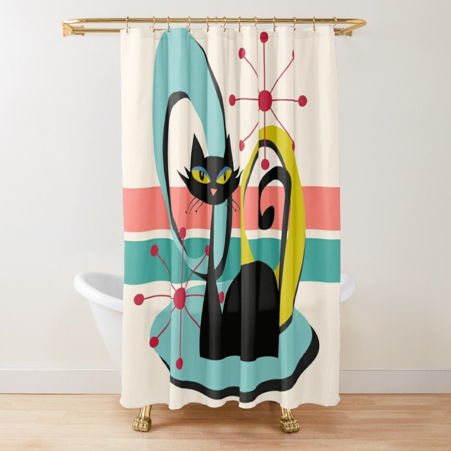 Kate McEnroe New York Mid Century Modern Atomic Cat Shower Curtain, MCM Bathroom Decor, Retro Bath AccessoryShower Curtains13396055752723129675