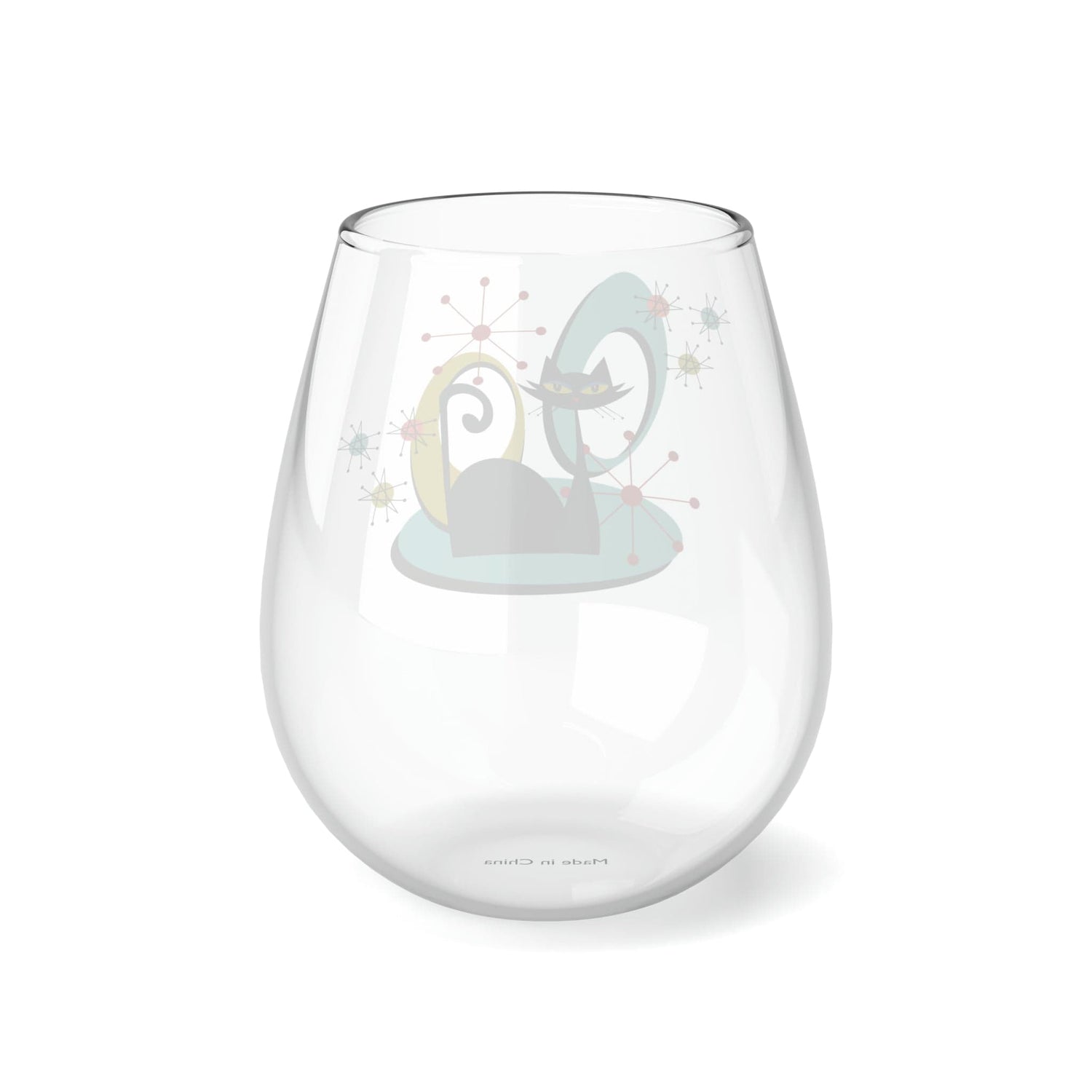 Kate McEnroe New York Mid Century Modern Atomic Cat Stemless Wine Glass, 11.75oz Retro Whimsical Sipware, MCM Kitschy Drinkware Wine Glasses 11.75oz 21338189572524477717