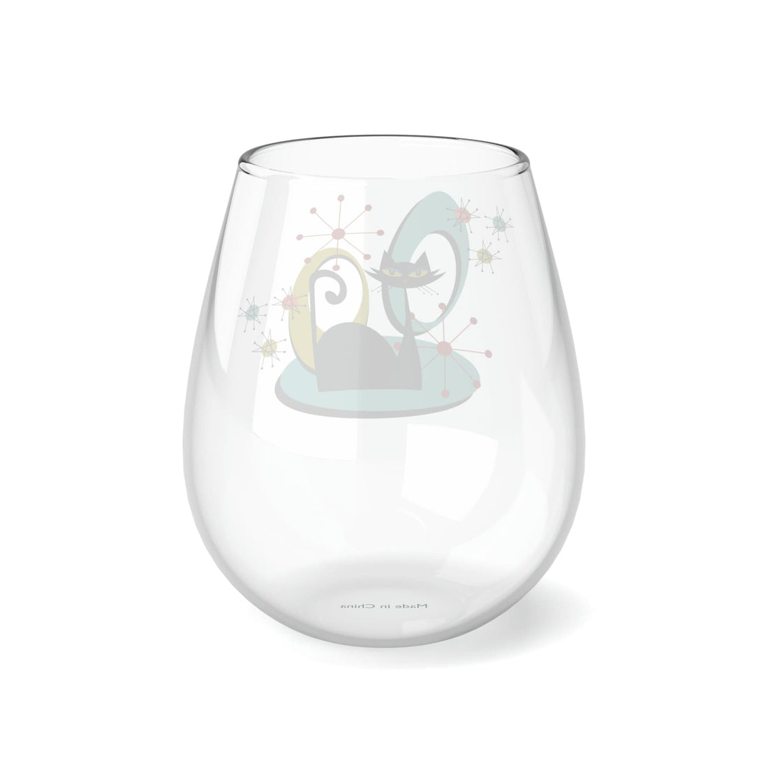 Kate McEnroe New York Mid Century Modern Atomic Cat Stemless Wine Glass, 11.75oz Retro Whimsical Sipware, MCM Kitschy DrinkwareWine Glasses21338189572524477717
