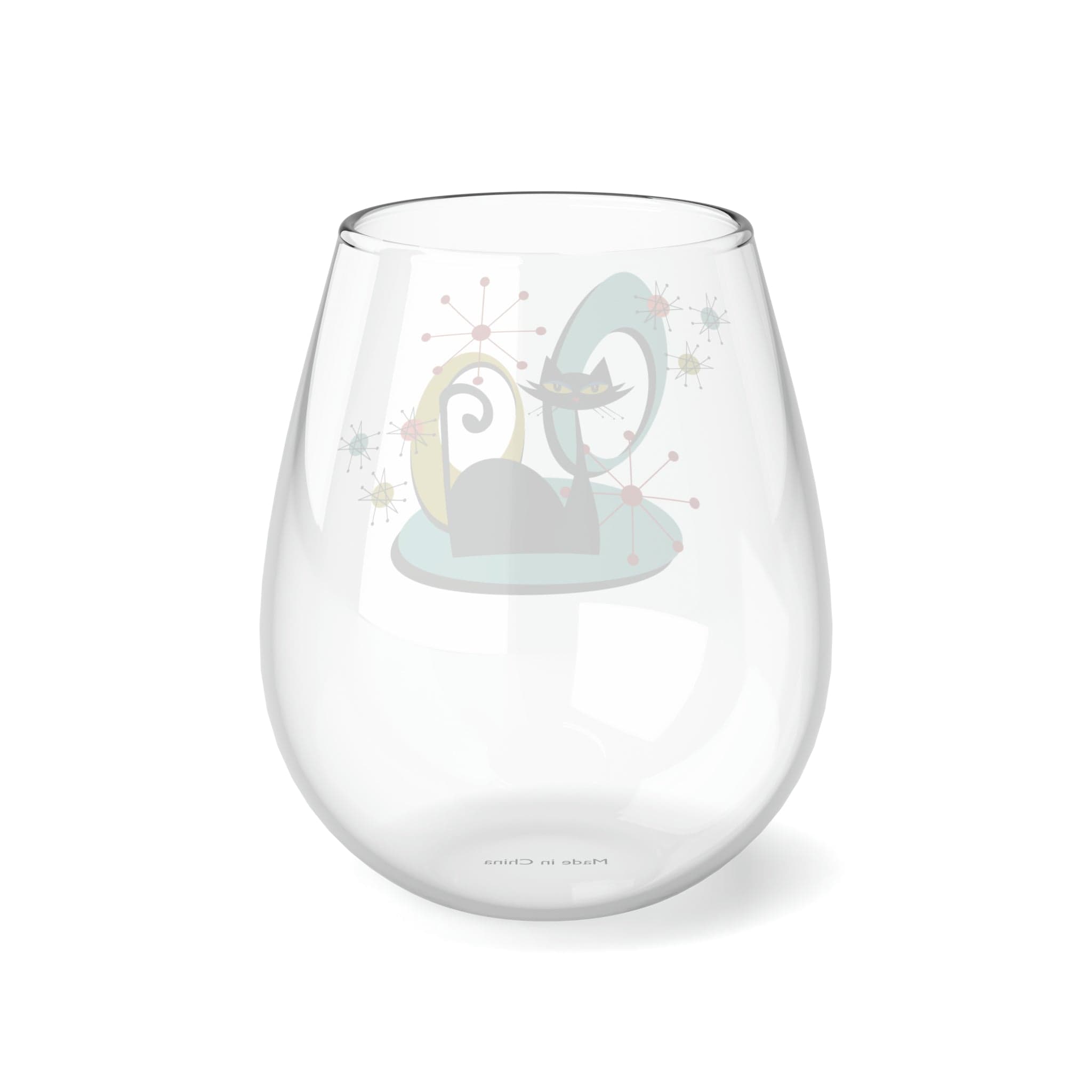 Kate McEnroe New York Mid Century Modern Atomic Cat Stemless Wine Glass, 11.75oz Retro Whimsical Sipware, MCM Kitschy DrinkwareWine Glasses21338189572524477717