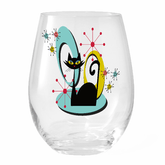 Kate McEnroe New York Mid Century Modern Atomic Cat Stemless Wine Glass, 11.75oz Retro Whimsical Sipware, MCM Kitschy DrinkwareWine Glasses21338189572524477717