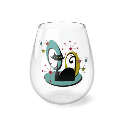 Kate McEnroe New York Mid Century Modern Atomic Cat Stemless Wine Glass, 11.75oz Retro Whimsical Sipware, MCM Kitschy DrinkwareWine Glasses21338189572524477717