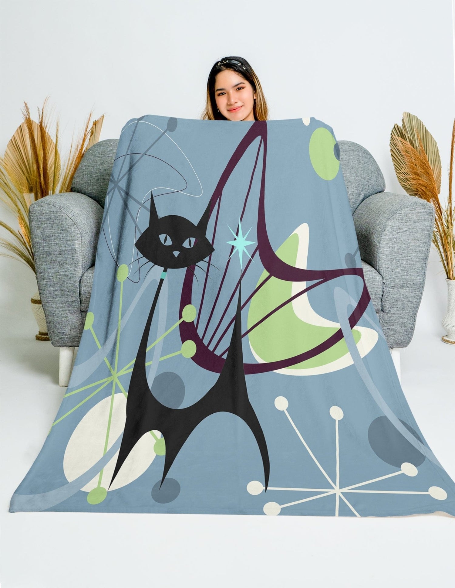 Kate McEnroe New York Mid Century Modern Atomic Cat Throw BlanketBlankets29716098394083257792