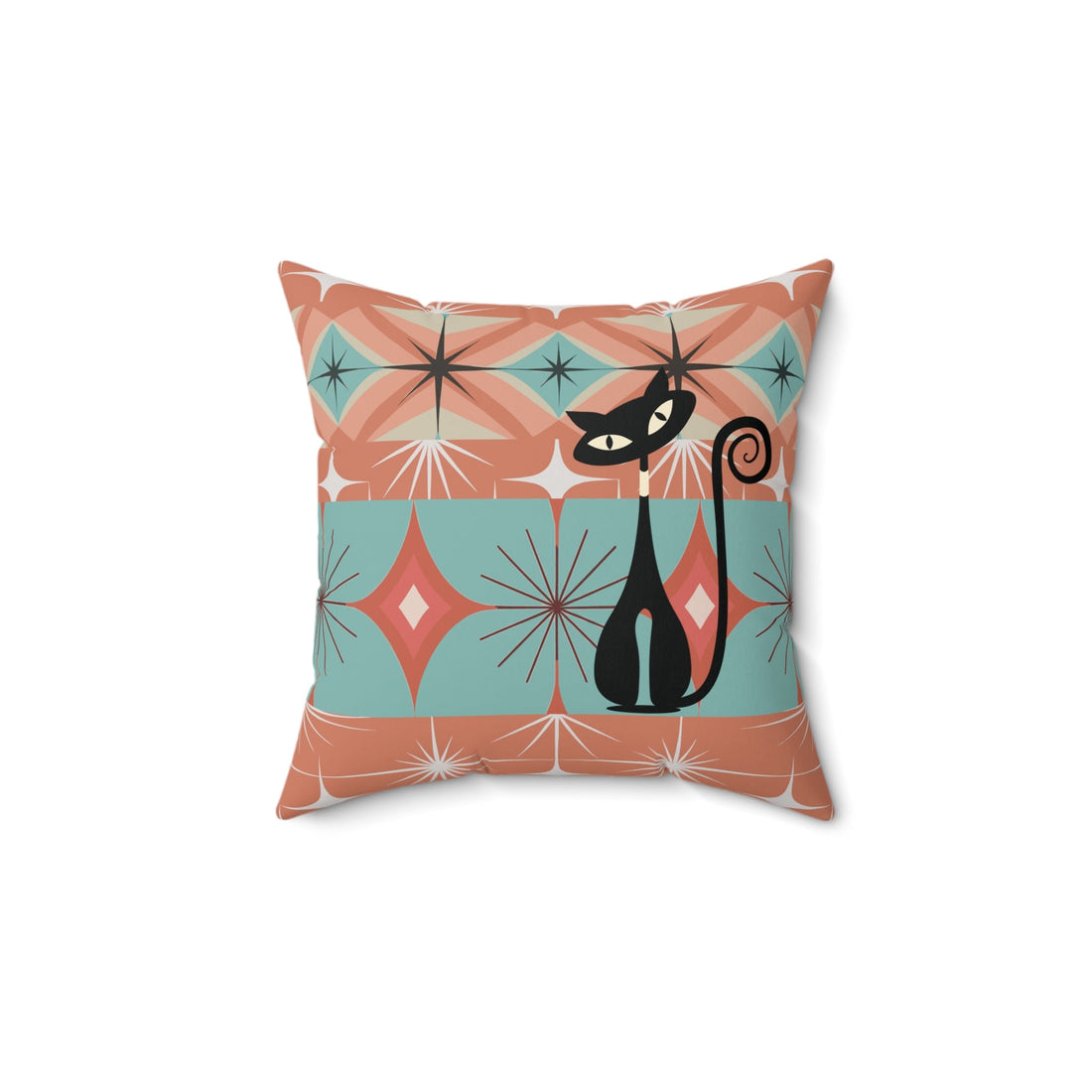 Kate McEnroe New York Mid Century Modern Atomic Cat Throw Pillow, Retro 1950s Teal and Orange Design, Vintage Style Home Decor AccentThrow Pillows20168364437018214295