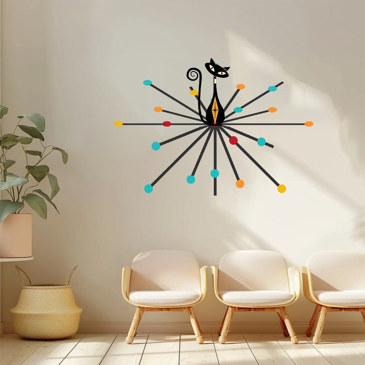 Kate McEnroe New York Mid Century Modern Atomic Cat Vinyl Wall Sticker, Retro Starburst Decal, 50s Style Wall DecorWall DecalsZwNp7cdJIc