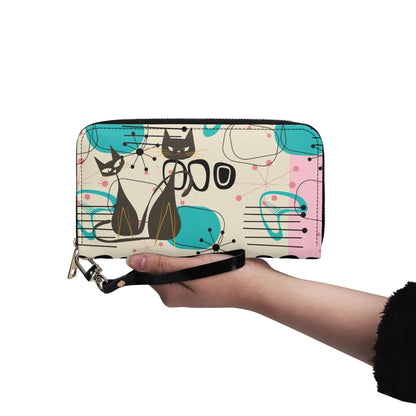 Kate McEnroe New York Mid Century Modern Atomic Cat Wallet, Retro Pink, Turquoise, and Black Leather AccessoryWalletsW06LEL3W - 1