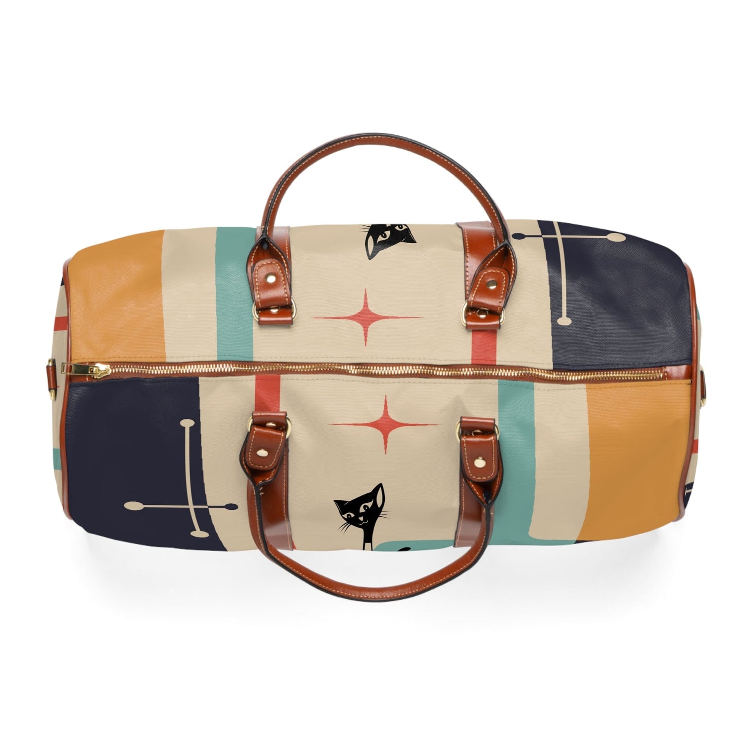 Kate McEnroe New York Mid Century Modern Atomic Cat Waterproof Travel Duffel BagDuffel BagsD2787561