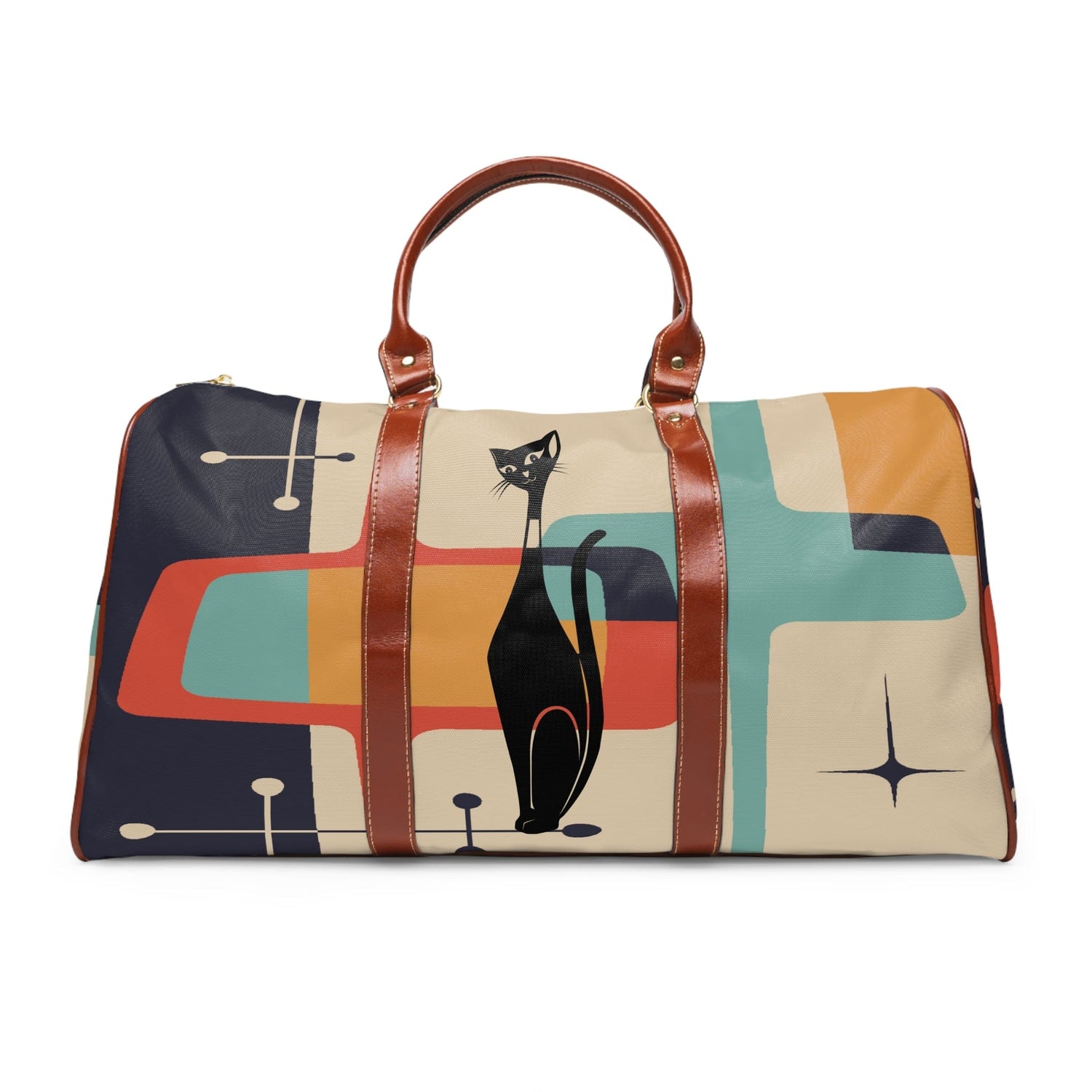 Kate McEnroe New York Mid Century Modern Atomic Cat Waterproof Travel Duffel BagDuffel BagsD2787561