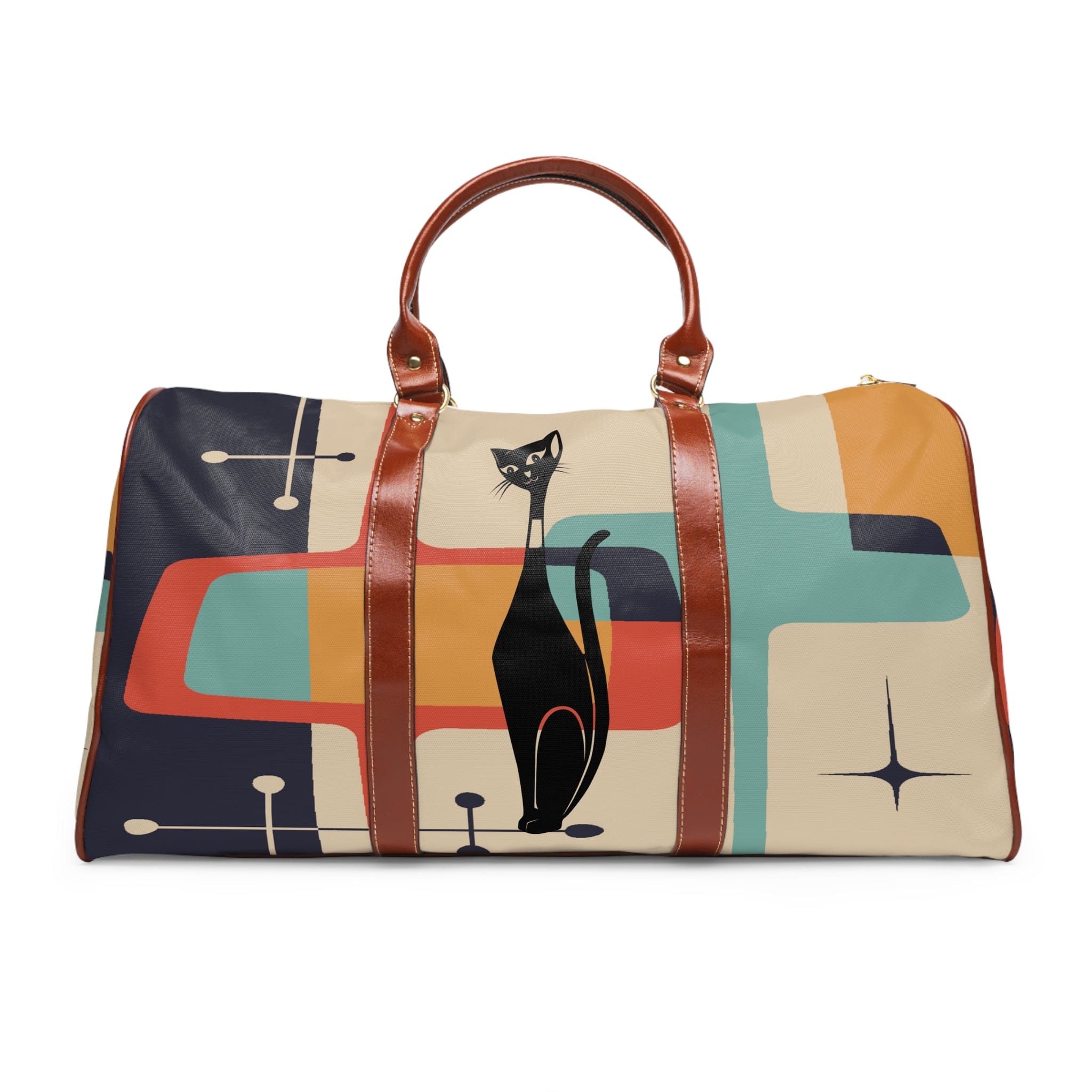 Kate McEnroe New York Mid Century Modern Atomic Cat Waterproof Travel Duffel BagDuffel BagsD2787561