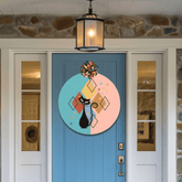 Kate McEnroe New York Mid Century Modern Atomic Cat Wood Sign, Retro Starburst Welcome Plaque 12" (Round)Front Door SignsPMH58 - 12.2460826
