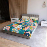 Kate McEnroe New York Mid Century Modern Atomic Cats Duvet Cover, Retro Kitsch Teal, Pink, Orange, Yellow Geometric Bedding, Queen, King, Twin, Twin XL SizesDuvet Covers50113044596668280108