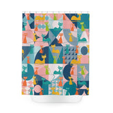 Kate McEnroe New York Mid Century Modern Atomic Cats Shower Curtain, Retro Kitsch Teal, Pink, Orange, Yellow Geometric Bath Curtains, MCM Bathroom DecorShower CurtainsS40 - GEO - KIT - 7X7