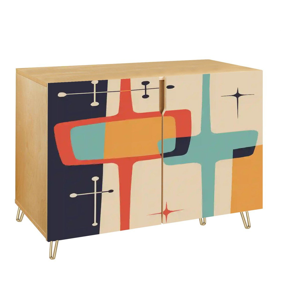 Kate McEnroe New York Mid Century Modern Atomic Credenza, Retro Geometric Starburst Storage Cabinet, 50s Abstract FurnitureStorage CabinetsvK9UlBUkfW