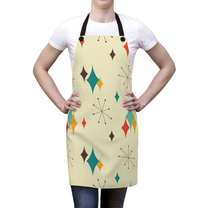 Kate McEnroe New York Mid Century Modern Atomic Diamond Starburst Apron, Retro Beige, Orange, Teal, Mustard Yellow Chef Apron, Mother&