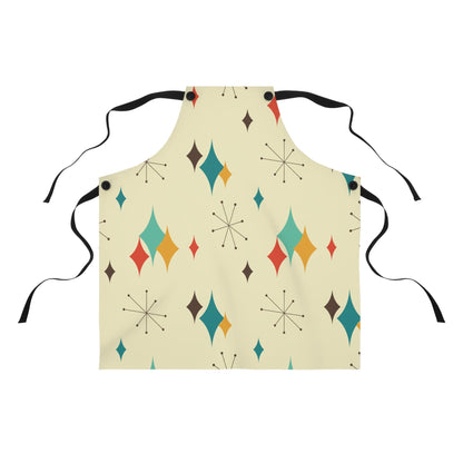 Kate McEnroe New York Mid Century Modern Atomic Diamond Starburst Apron, Retro Beige, Orange, Teal, Mustard Yellow Chef Apron, Mother&