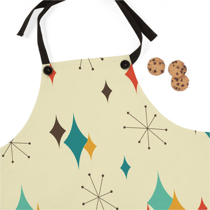 Kate McEnroe New York Mid Century Modern Atomic Diamond Starburst Apron, Retro Beige, Orange, Teal, Mustard Yellow Chef Apron, Mother&