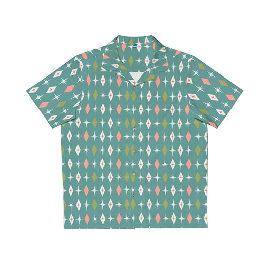 Kate McEnroe New York Mid Century Modern Atomic Diamond Starburst Men's Hawaiian Shirt, Casual Retro Men's Wear Men's Shirts S / White 17632289806243854092
