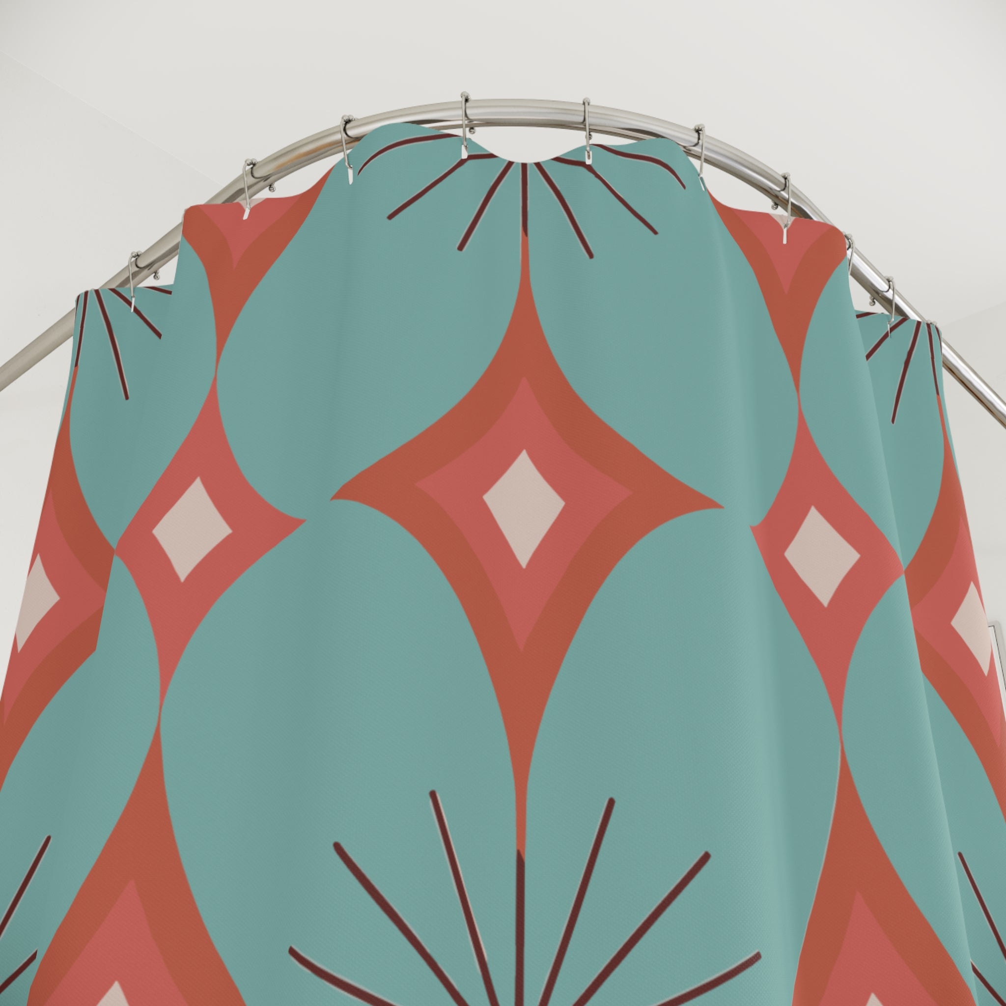 Kate McEnroe New York Mid Century Modern Atomic Diamond Starburst Shower Curtain, Retro Teal and Orange Bathroom AccentShower Curtains26976893294746754264