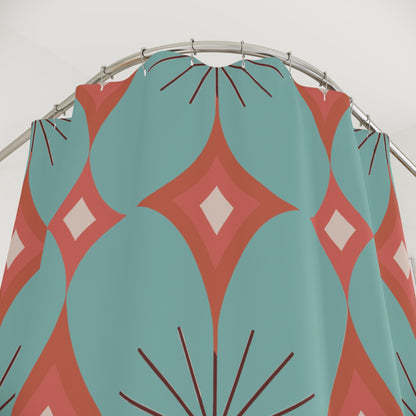 Kate McEnroe New York Mid Century Modern Atomic Diamond Starburst Shower Curtain, Retro Teal and Orange Bathroom AccentShower Curtains26976893294746754264