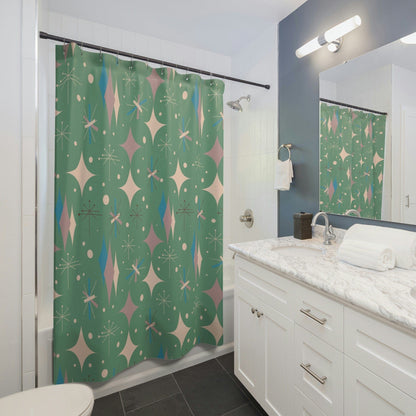 Kate McEnroe New York Mid Century Modern Atomic Diamond Starburst Shower Curtains, Retro Bath Curtains, 50s 60s Retro Bathroom Decor, Vintage Home Decor Gift Shower Curtains