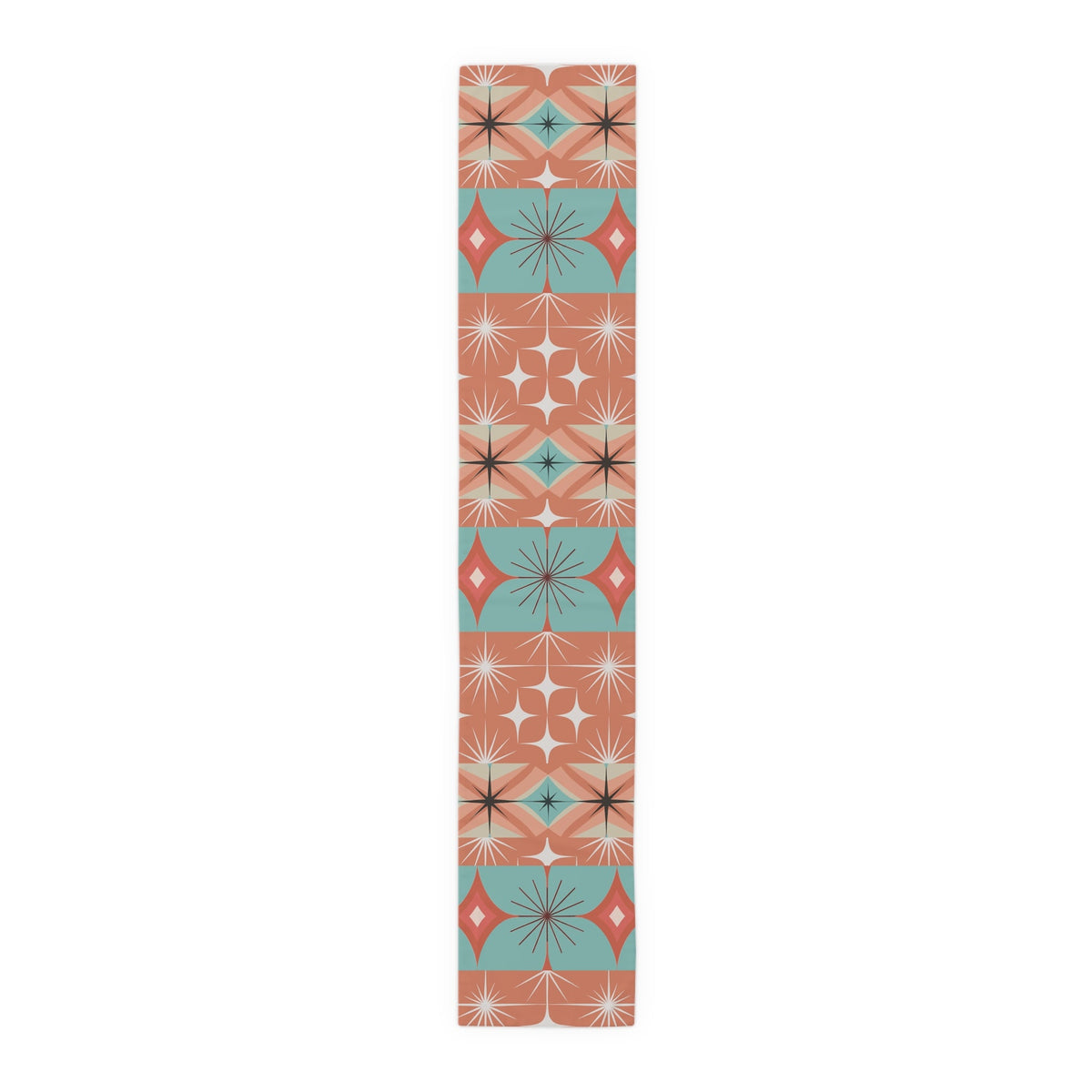 Kate McEnroe New York Mid Century Modern Atomic Diamond Starburst Table Runner, Retro Orange Teal Table LinensTable Runners31354796888313382689
